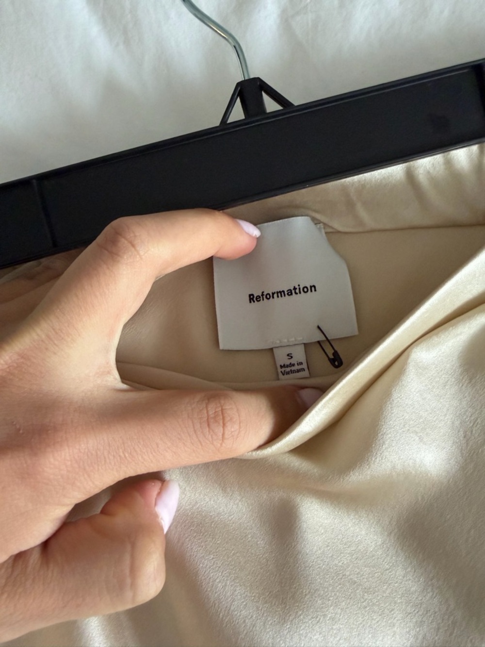 Reformation Satin Slip Skirt in Champagne Beige - Picture 4 of 8